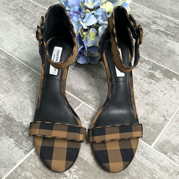 Antonio Melani the Sam Plaid Open Toe  Ankle Strap Heels - Picture 1 of 6